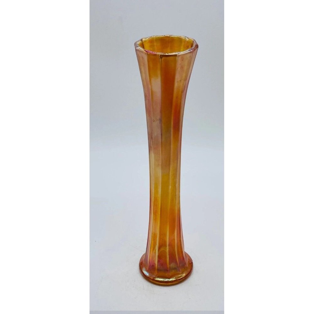 VINTAGE MARIGOLD CARNIVAL GLASS GOLDEN FLUTE VASE